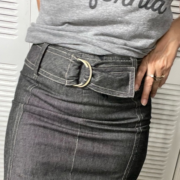 RENA ROWAN PETITE MAXI BLACK DENIM SKIRT WOMEN WITH BELT SIZE 6 - Picture 3 of 17